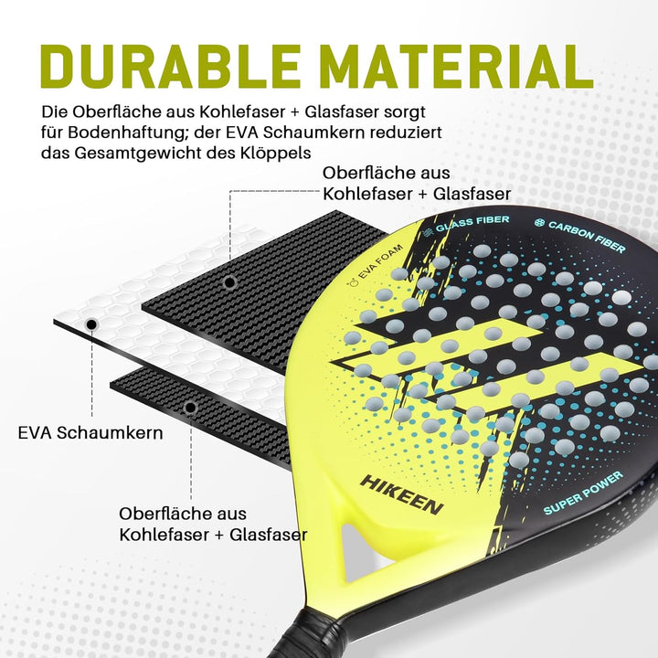Padelschläger Erwachsene Padel Racket aus Carbon Glasfaser mit Tennisbällen für Teenager Anfänger Fo