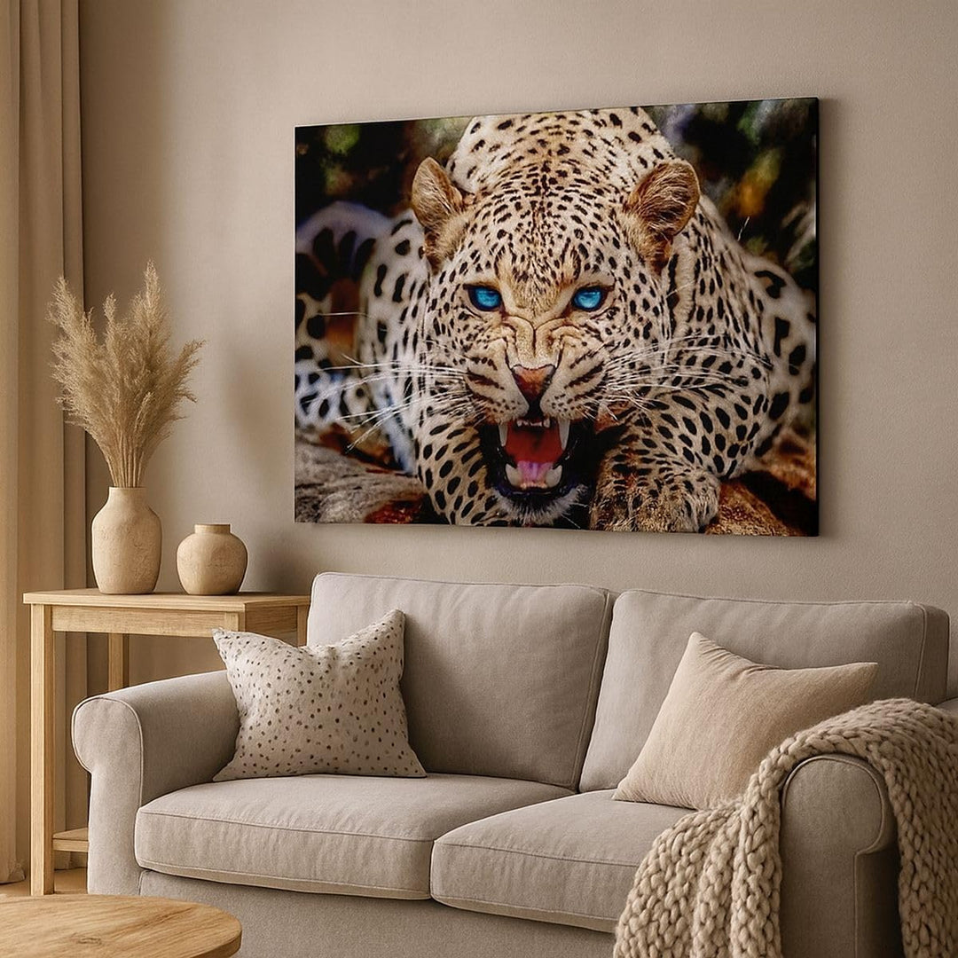 Bilder auf Leinwand 100x70cm Leinwandbild mit Rahmen Panther Tier Gross Wanddeko Bild Schlafzimmer K