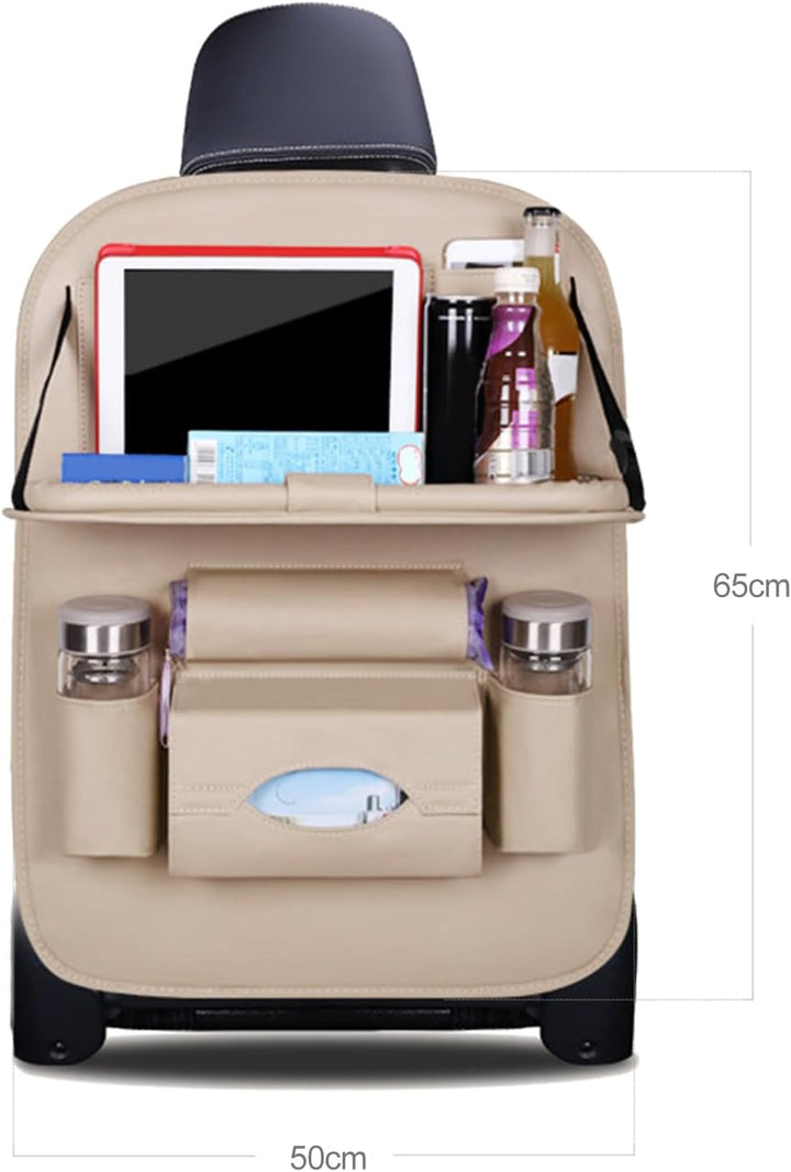 Ergocar Auto Organizer Rückenlehnenschutz Luxus Autositzschutz aus PU-Leder mit faltbarem Tablethalt