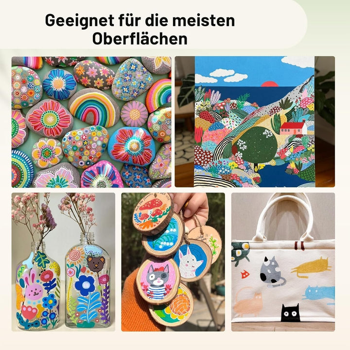 Arrtx Acrylstifte für Steine wasserfest, 90 Farben Acrylstifte Marker Pinsel Spitze, Stifte Steine B