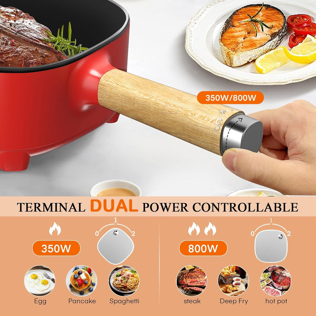 Audecook Elektrischer Hot Pot mit Dampfgarer, 2L/20cm Antihaft Elektropfanne mit Keramikglasur, Trag