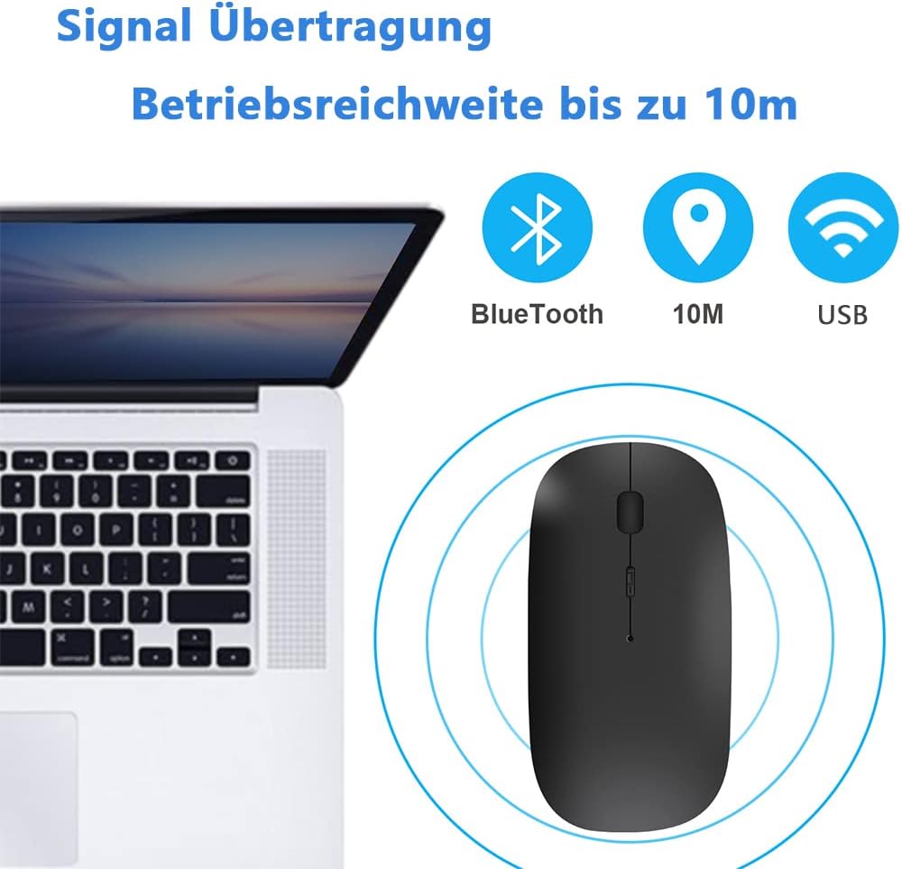 Kabellose Maus Bluetooth, (USB 2,4 GHz + Bluetooth 5.2 + USB-C-Adapter) FunkMaus wiederaufladbar für