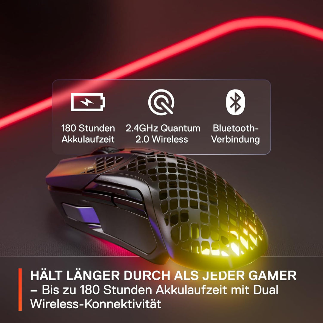 SteelSeries Aerox 5 Wireless – RGB Gaming-Mouse mit Öffnungen in der Oberfläche – Federleichtes, was