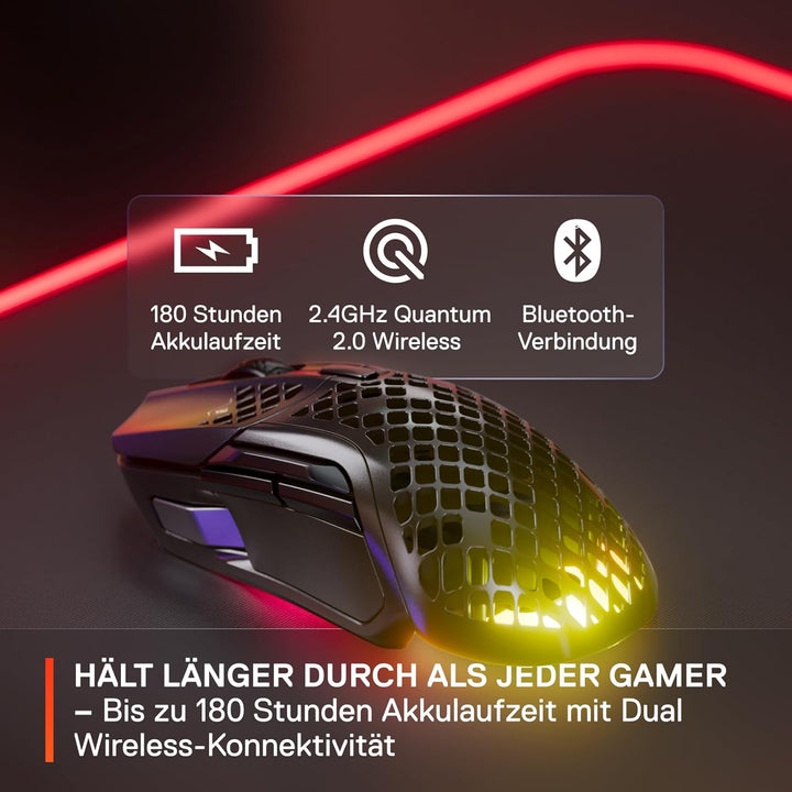 SteelSeries Aerox 5 Wireless – RGB Gaming-Mouse mit Öffnungen in der Oberfläche – Federleichtes, was