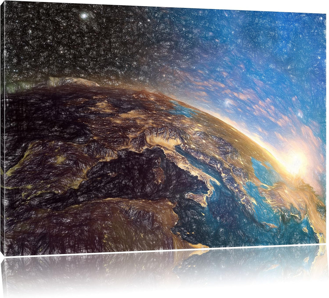 Pixxprint Erde im Weltall als Leinwandbild/Grösse: 100x70 / Wandbild/Kunstdruck/fertig bespannt, 100