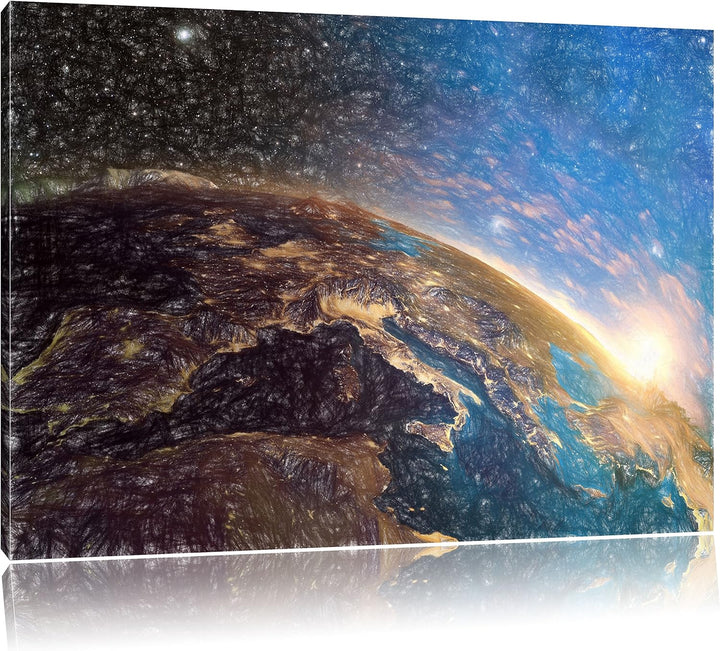 Pixxprint Erde im Weltall als Leinwandbild/Grösse: 100x70 / Wandbild/Kunstdruck/fertig bespannt, 100