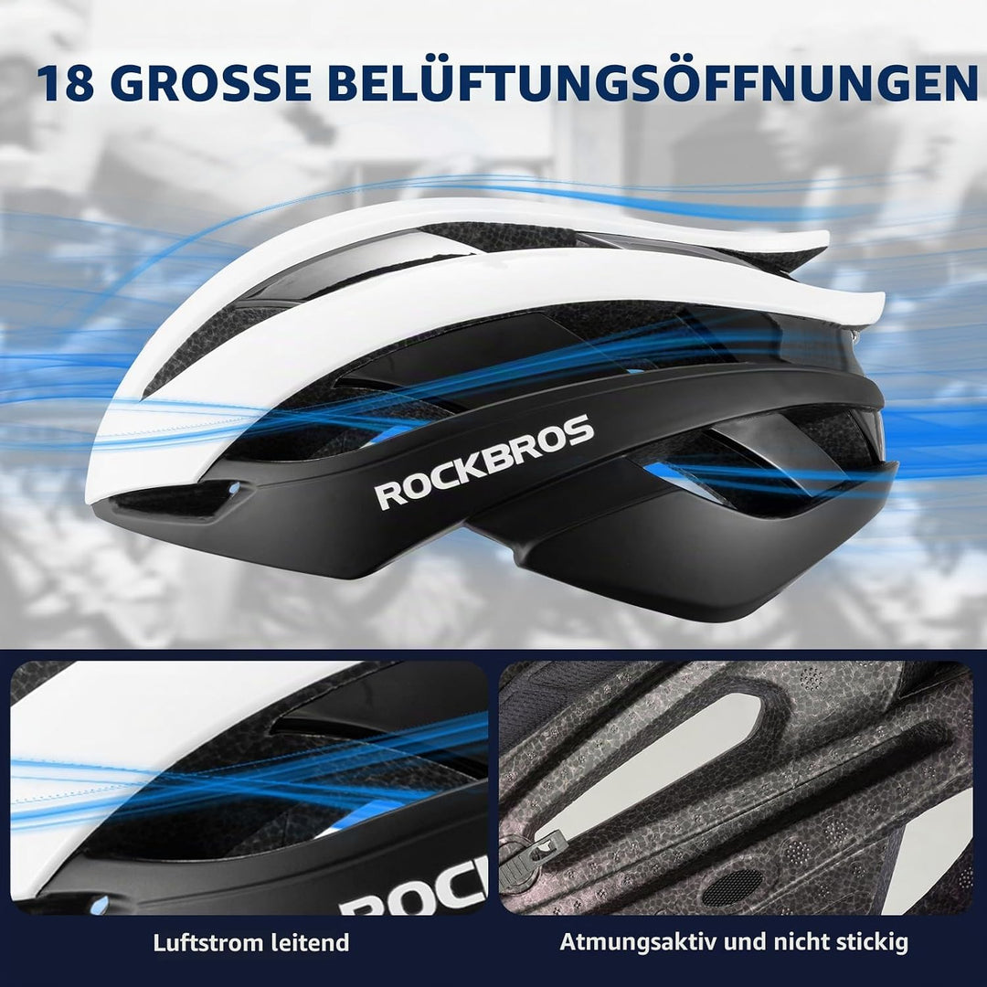 ROCKBROS Fahrradhelm Rennradhelm Leichter Radhelm M/L 55-61 cm Verstellbarer Allround-Helm Belüftung