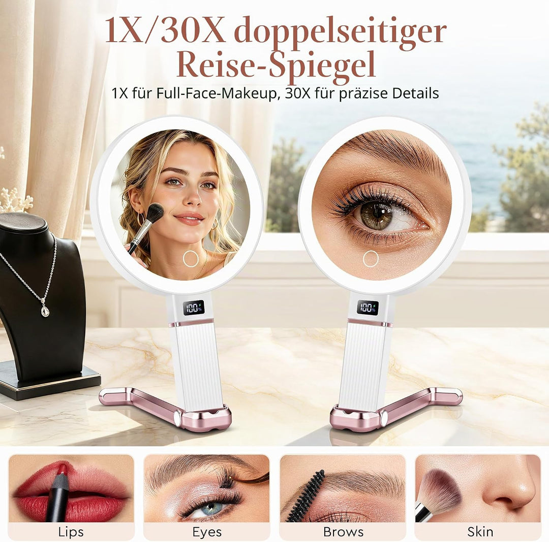 B Beauty Planet 30X/1X Vergrösserungsspiegel mit Licht, Höhenverstellbarer Schminkspiegel mit Beleuc