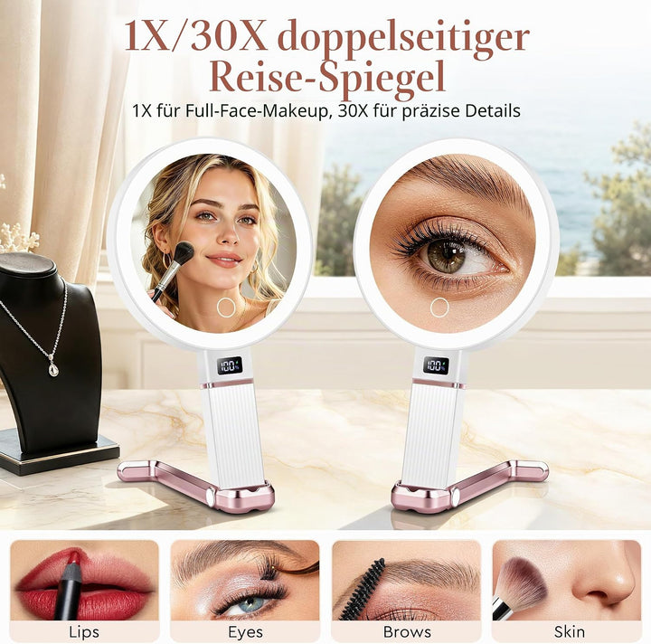 B Beauty Planet 30X/1X Vergrösserungsspiegel mit Licht, Höhenverstellbarer Schminkspiegel mit Beleuc