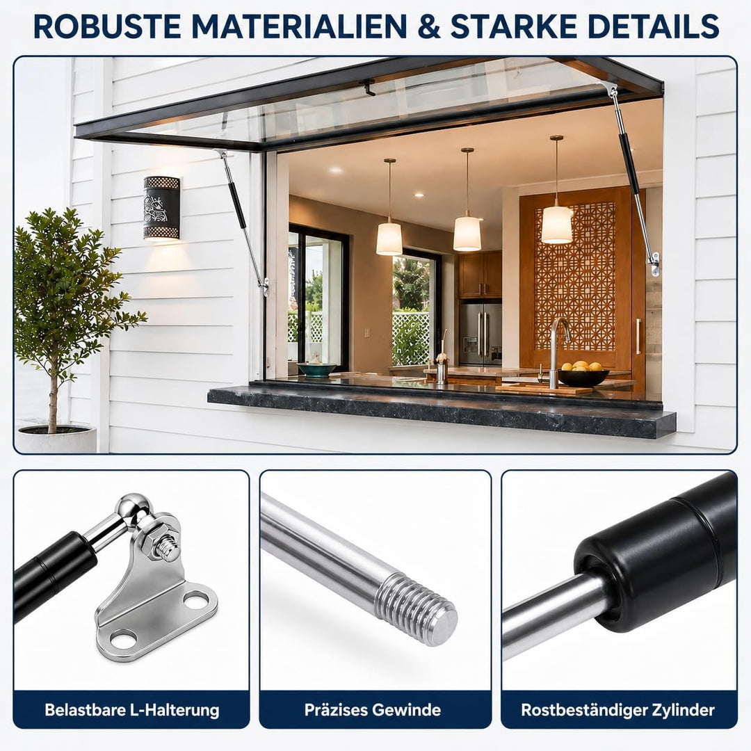 2 Stück Gasdruckfeder 200N, 380 mm Gasdruckdämpfer mit L-Halterungen