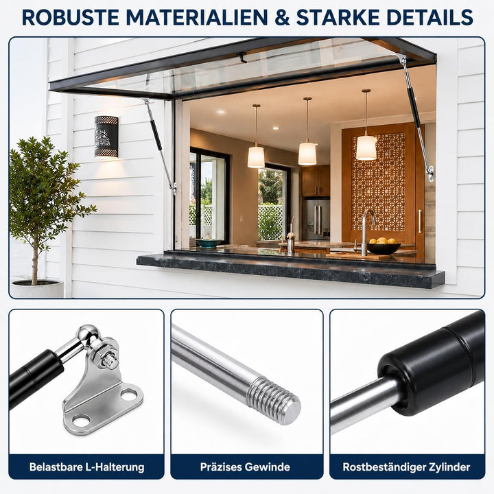2 Stück Gasdruckfeder 200N, 380 mm Gasdruckdämpfer mit L-Halterungen