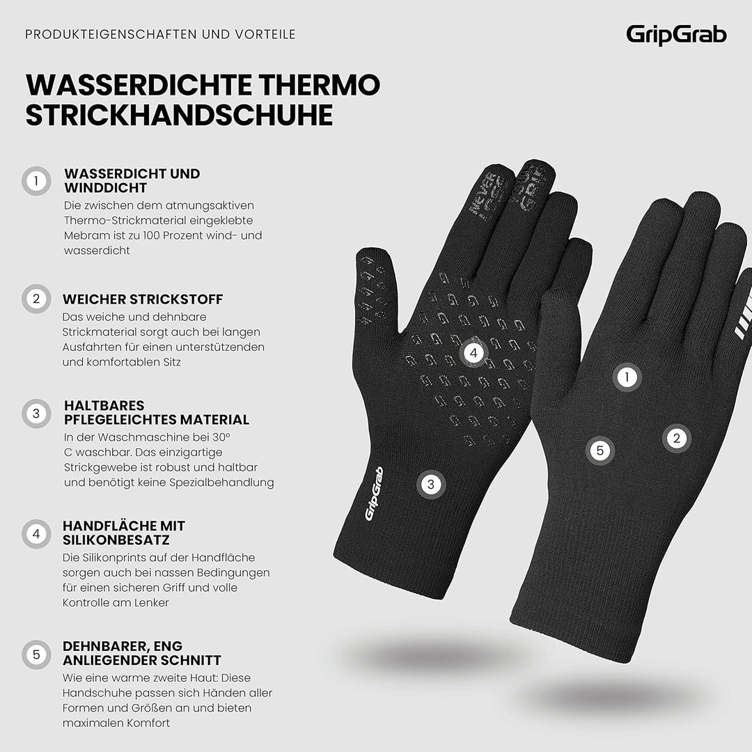GripGrab wasserdichte Gestrickte Fahrradhandschuhe rutschfeste Winddichte Thermo Radsport Regenschut