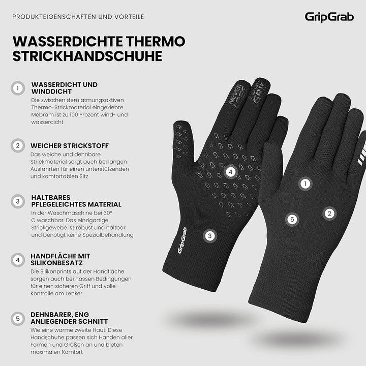 GripGrab wasserdichte Gestrickte Fahrradhandschuhe rutschfeste Winddichte Thermo Radsport Regenschut