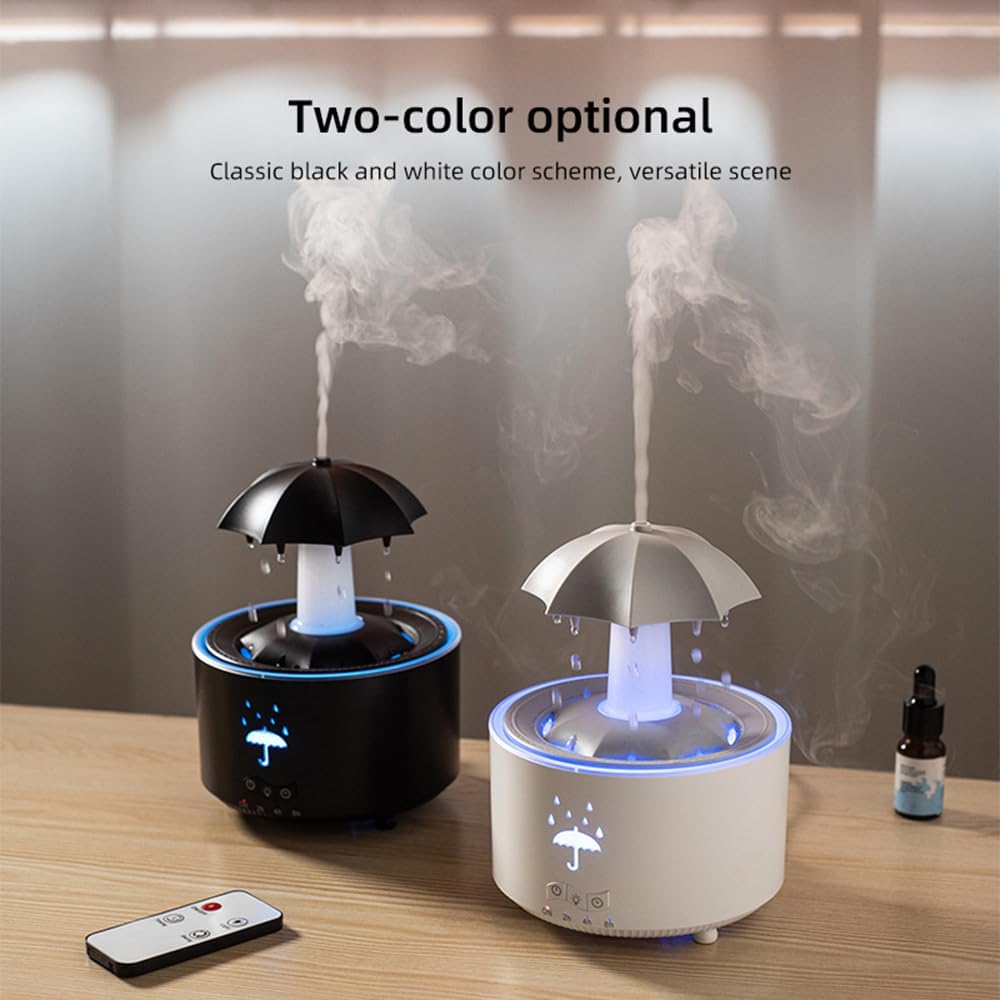 ThreeH 7-Farben Regentropfen Diffuser 300ml Luftbefeuchter mit Fernbedienung 3 Timer Schirmdesign fü