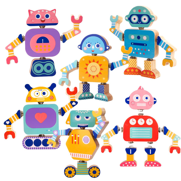 Montessori Spielzeug ab 3 Jahre, 33-TLG. Holz-Roboter-Bauset | Einfaches Stecksystem mit beweglichen