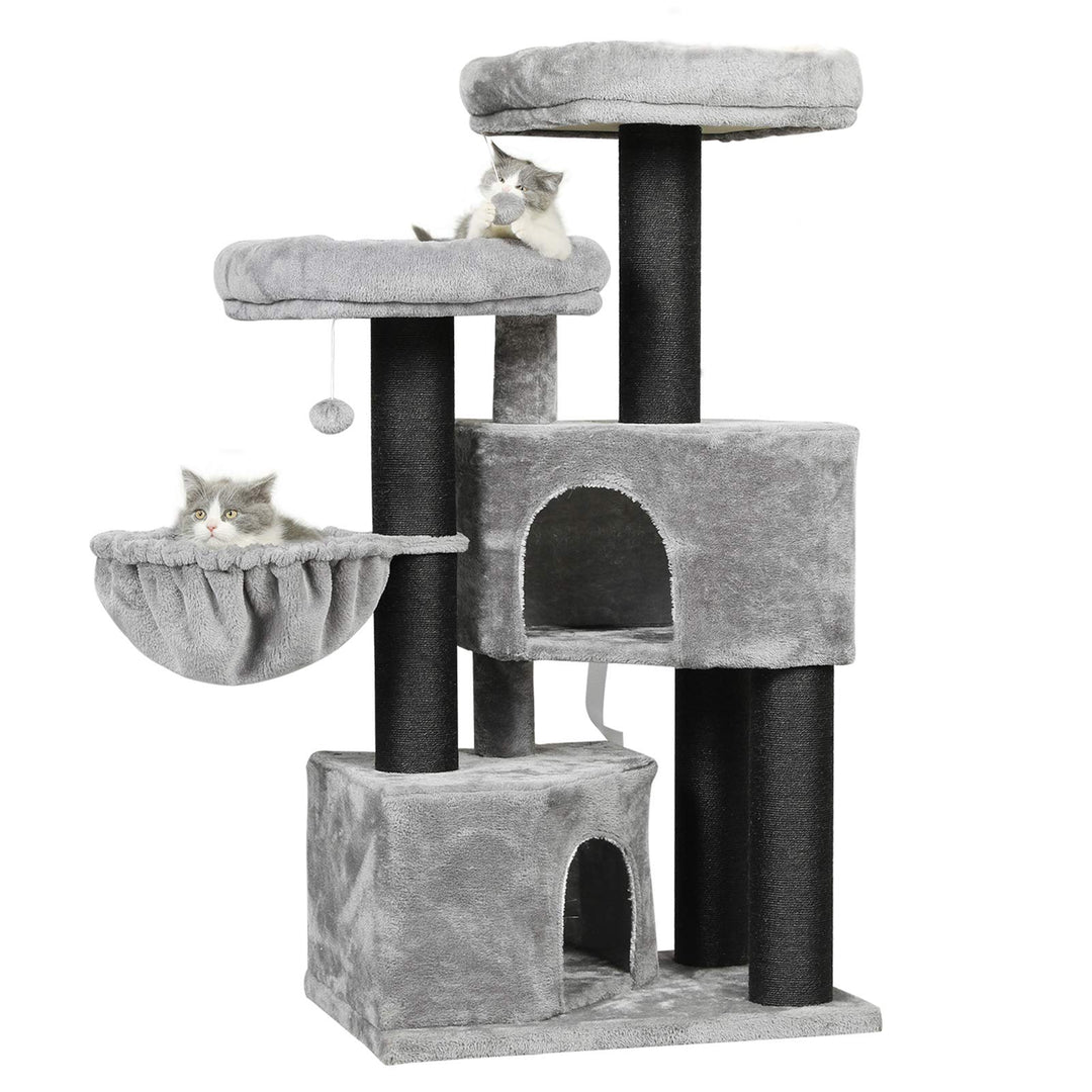 MSmask Kratzbaum gross XXL, Katzenbaum für Katzen stabil mit Sisalsäulen, 2 Aussichtsplattformen Hel
