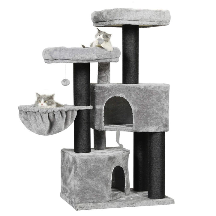 MSmask Kratzbaum gross XXL, Katzenbaum für Katzen stabil mit Sisalsäulen, 2 Aussichtsplattformen Hel