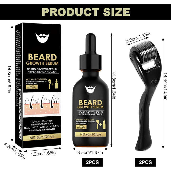 Bartwuchs Kit, 2 Stück Bartwuchs Serum Öl mit 2 Bartroller, Bartwachstums Öl, Bartwuchs Kit, Bartwac