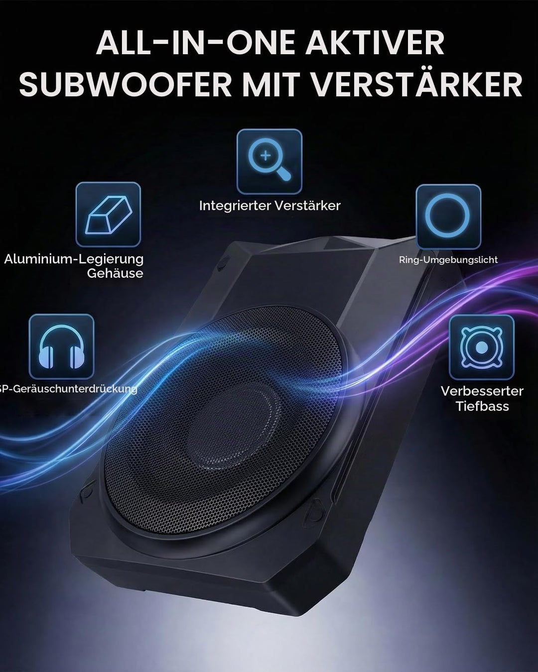 Ultraflacher Auto-Subwoofer, geeignet für Limousinen/LKW, mit integriertem Verstärker, unter den Sit