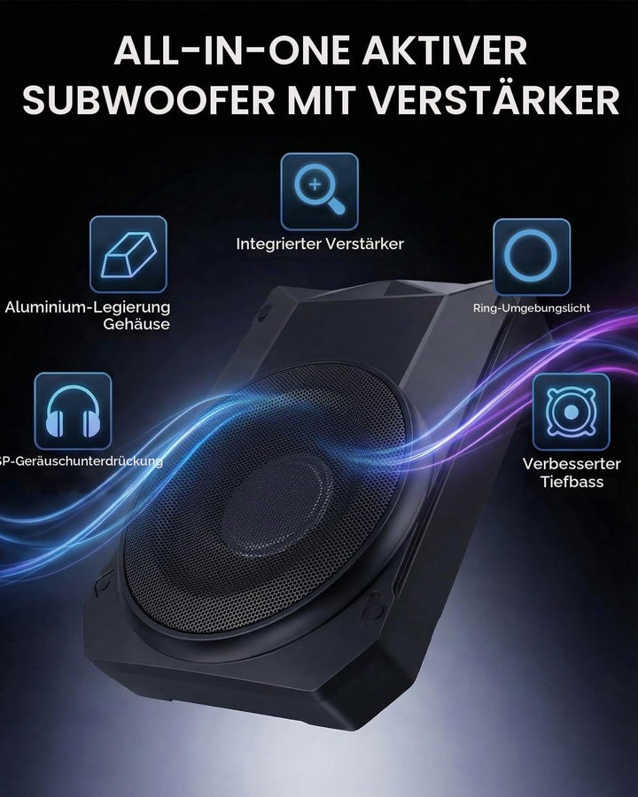 Ultraflacher Auto-Subwoofer, geeignet für Limousinen/LKW, mit integriertem Verstärker, unter den Sit