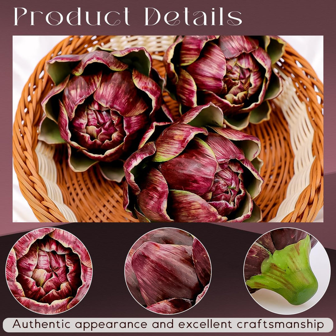 Meiwlong 3Pcs Künstliche Gross Rot Gemüse Artischocke Blumit Gefälscht Realistisch Blumen Strauss Ha