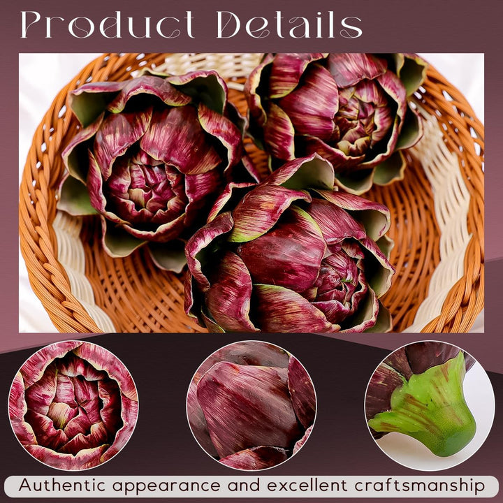 Meiwlong 3Pcs Künstliche Gross Rot Gemüse Artischocke Blumit Gefälscht Realistisch Blumen Strauss Ha
