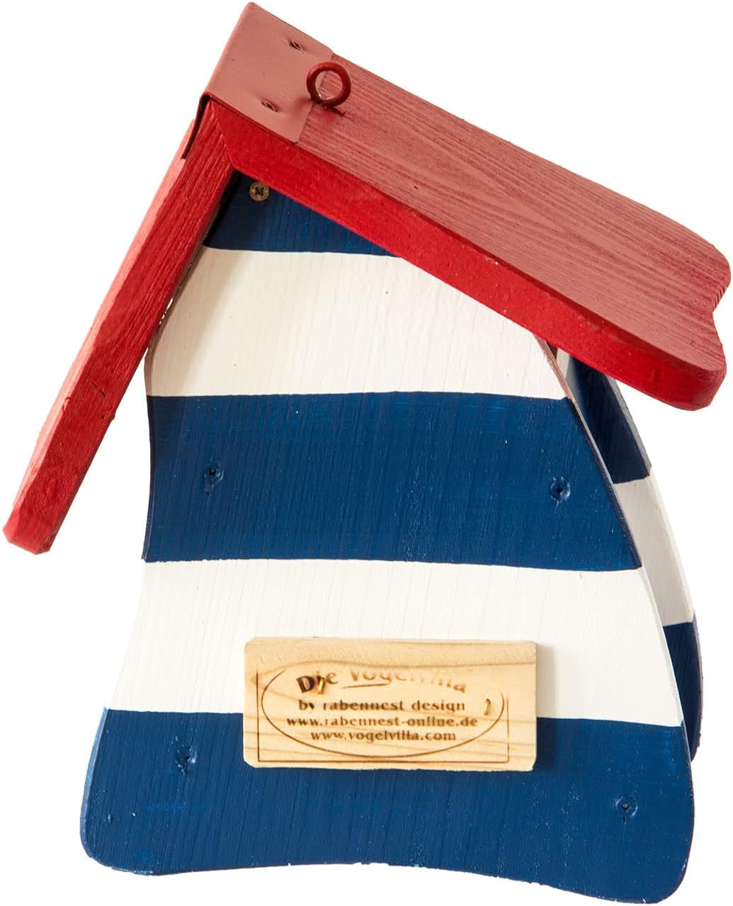 Nistkasten Leuchtturm blau/weiss, Vogelhaus aus Holz, Vogelhäuschen für Wildvögel, Nistvilla, Vogelv