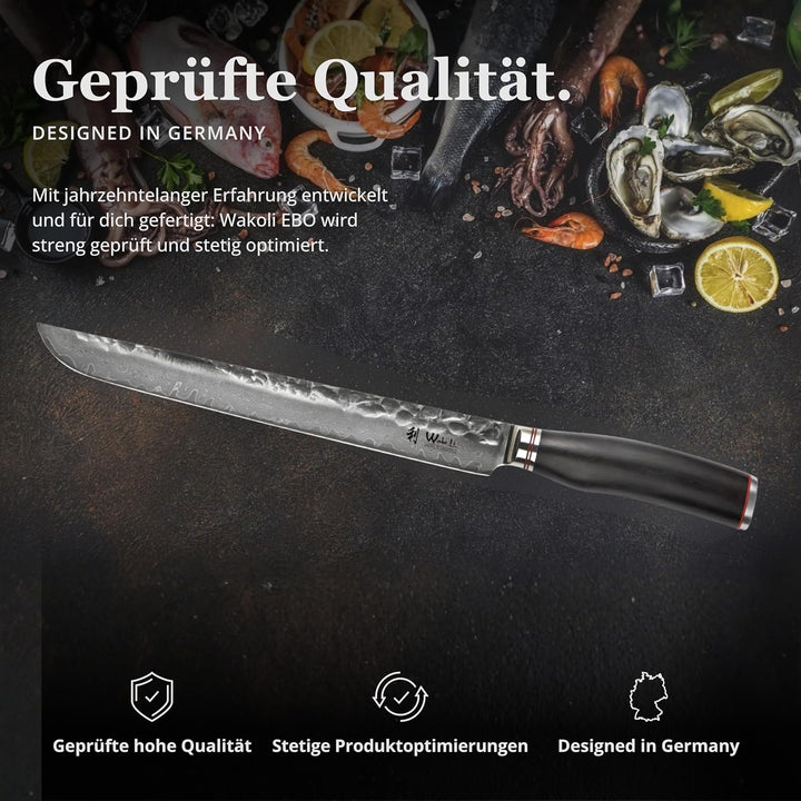 Wakoli EBO Premium Fleischmesser Tanto mit 27,5 cm Klinge und Hammerschlag gefertigt aus 67 Lagen ec