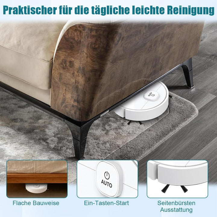 Aohcae Mini Saugroboter, 3-in-1 Mini Staubsauger Roboter, Kleiner Automatischer Staubsauger für Auto