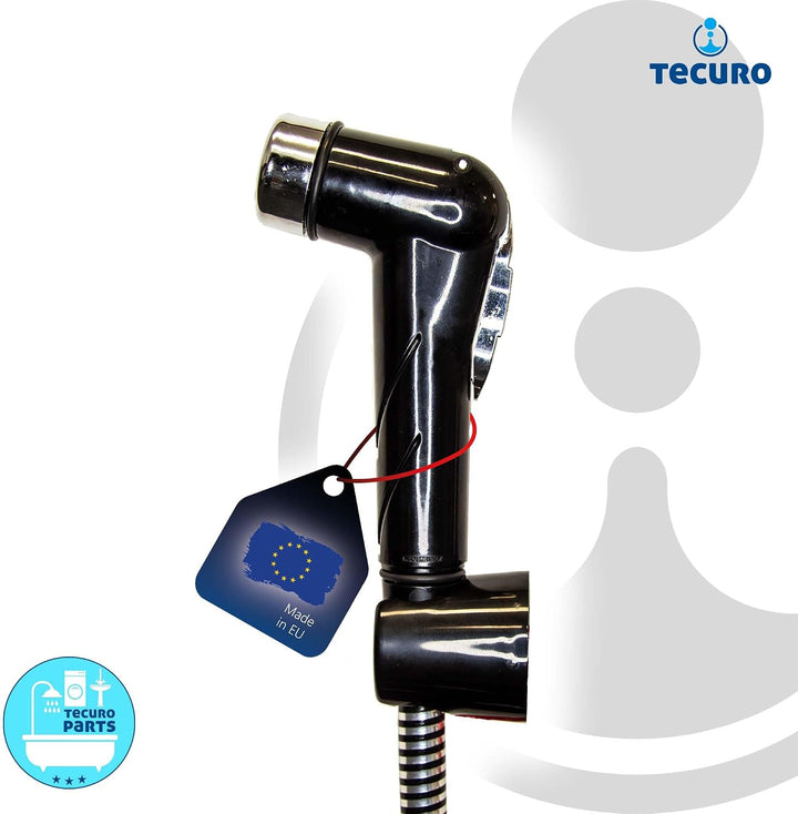 tecuro Bidet WC Handbrause Set SHATTAF, schwarz/chrom, 1-strahlig, 1,20 m Schlauch und Wandhalter -