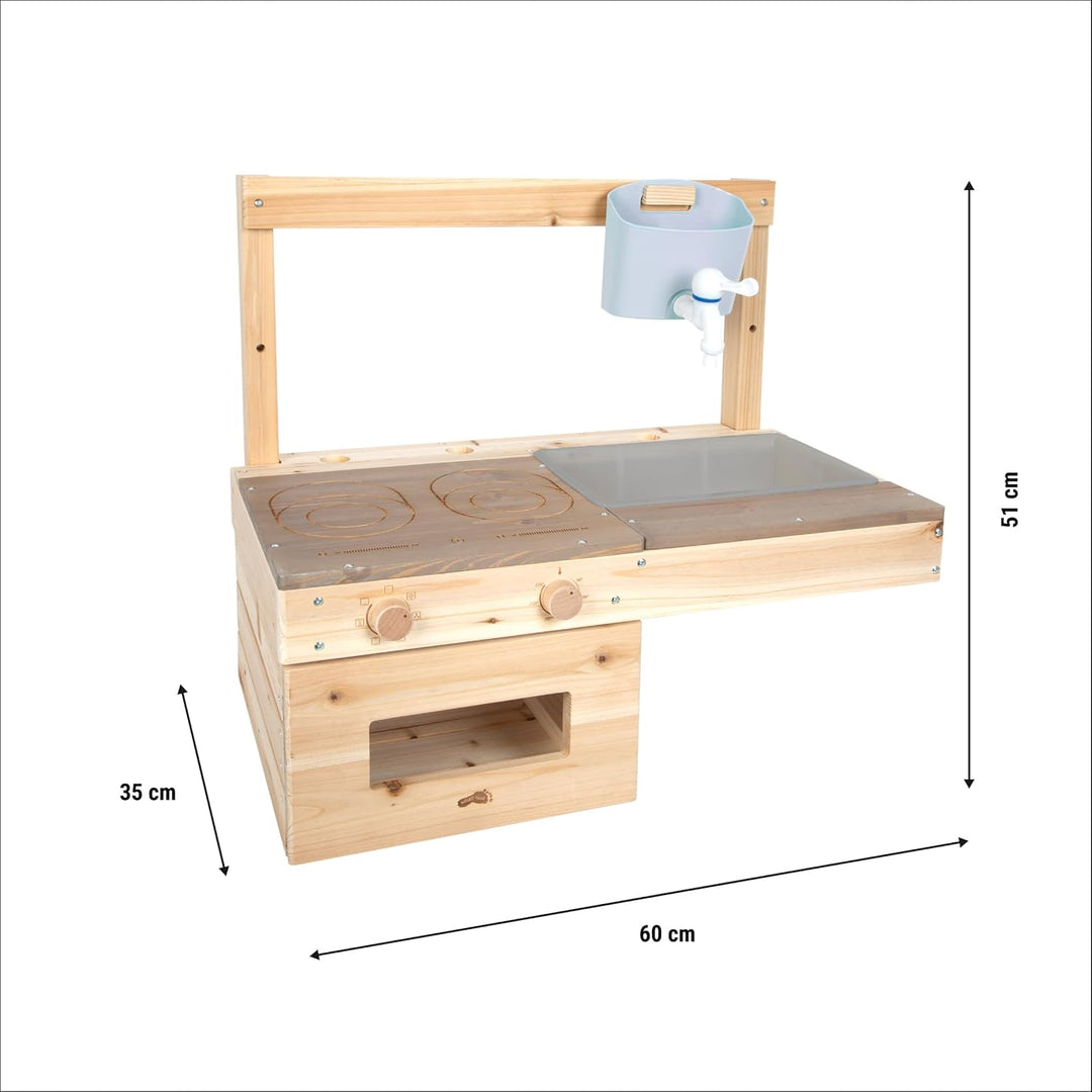 small Foot Matschküche zum Hängen, kompakte Holz-Spielküche mit Kochfeld, Backofen, Waschbecken, ide