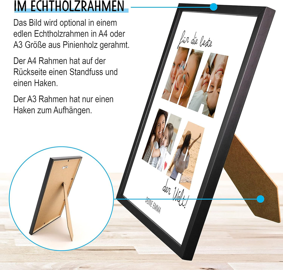 OWLBOOK® Bild mit 4 Fotos & Spruch selbst gestalten | Foto Collage mit eigenem Bild & Text | Geschen