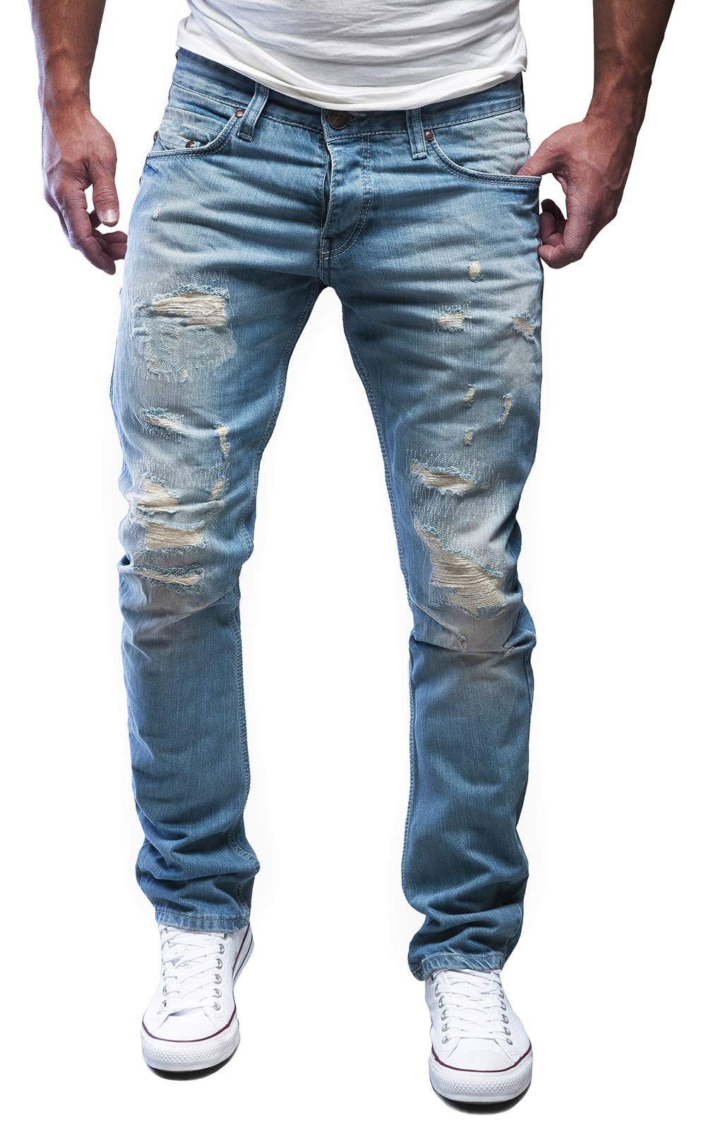 MERISH Jeans Herren Slim Fit Jeanshose Stretch Denim Designer Hose 1507 32W / 32L 502-5 Hellblau, 32