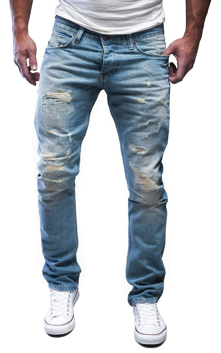 MERISH Jeans Herren Slim Fit Jeanshose Stretch Denim Designer Hose 1507 30W / 32L 502-5 Hellblau, 30
