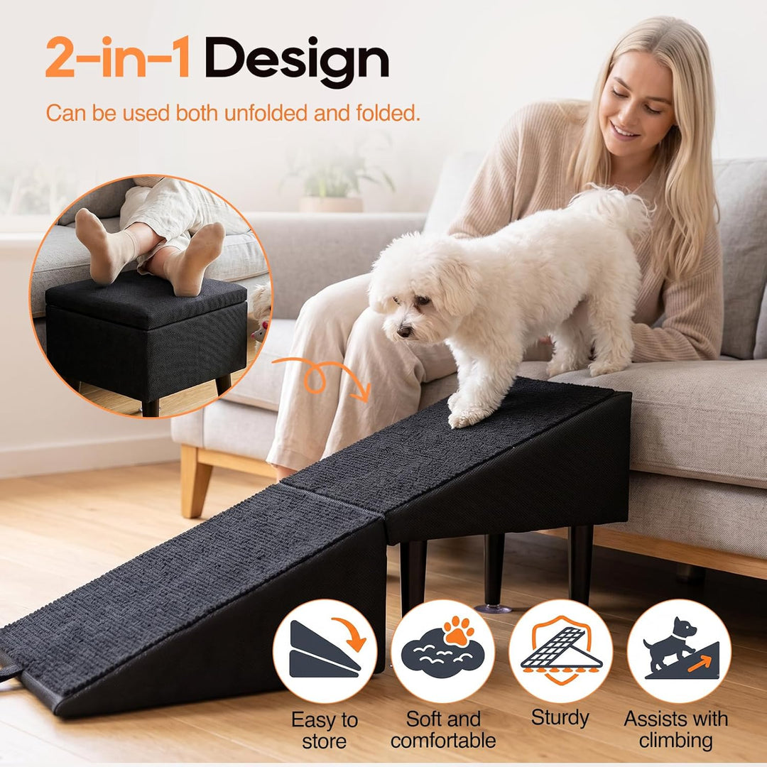 Hundetreppe Klappbar, 2-in-1 Hunderampe & Hocker für Bett und Sofa, 36x36x28cm, mit Saugnapfhalterun