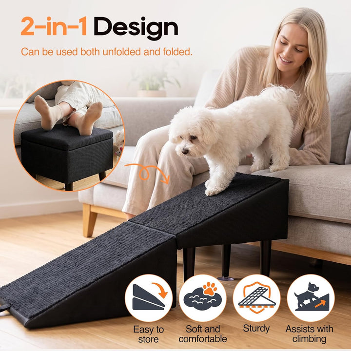 Hundetreppe Klappbar, 2-in-1 Hunderampe & Hocker für Bett und Sofa, 36x36x28cm, mit Saugnapfhalterun