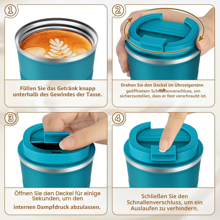 KETIEE Kaffeebecher to go,510ml Thermobecher Kaffee-to-go,Kaffeebecher Thermo,Doppelwandig Reisebech