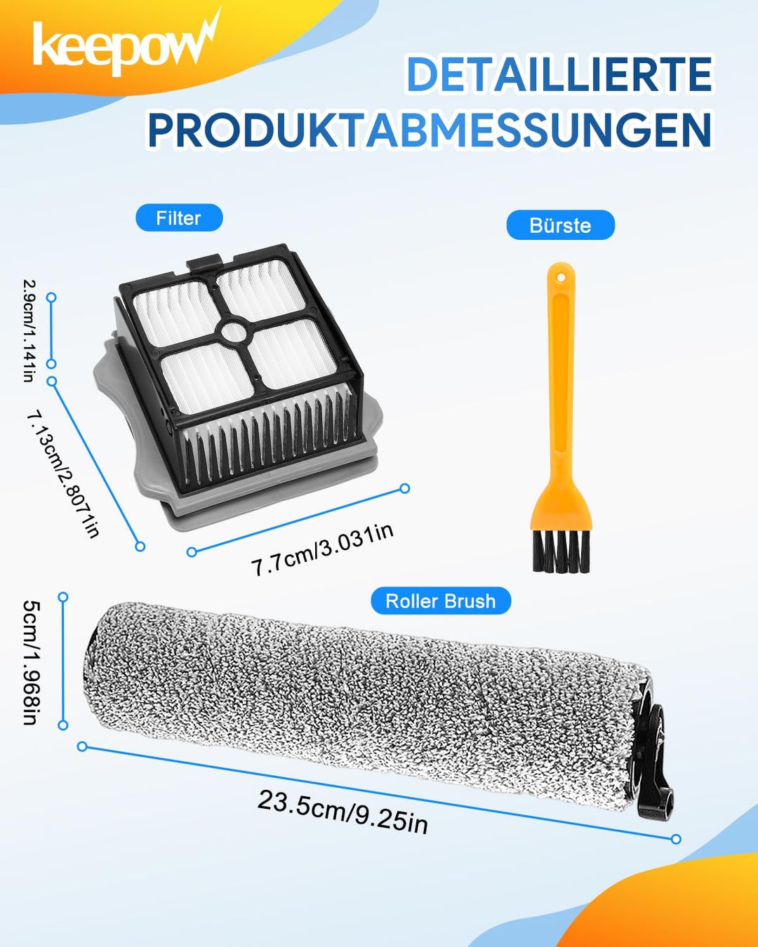 KEEPOW 4 Zubehörset Passend mit Tineco iFloor3 und Floor One S3 Nass-und Trockensauger, 2 HEPA-Filte
