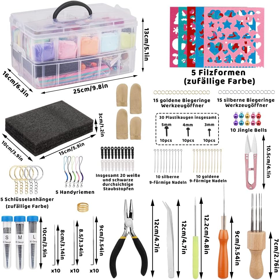 Ruasol Nadelfilz-Set, komplettes Nadelfilz-Werkzeug und Zubehör mit Filzwolle 50 Farben, Nadelfilz-S