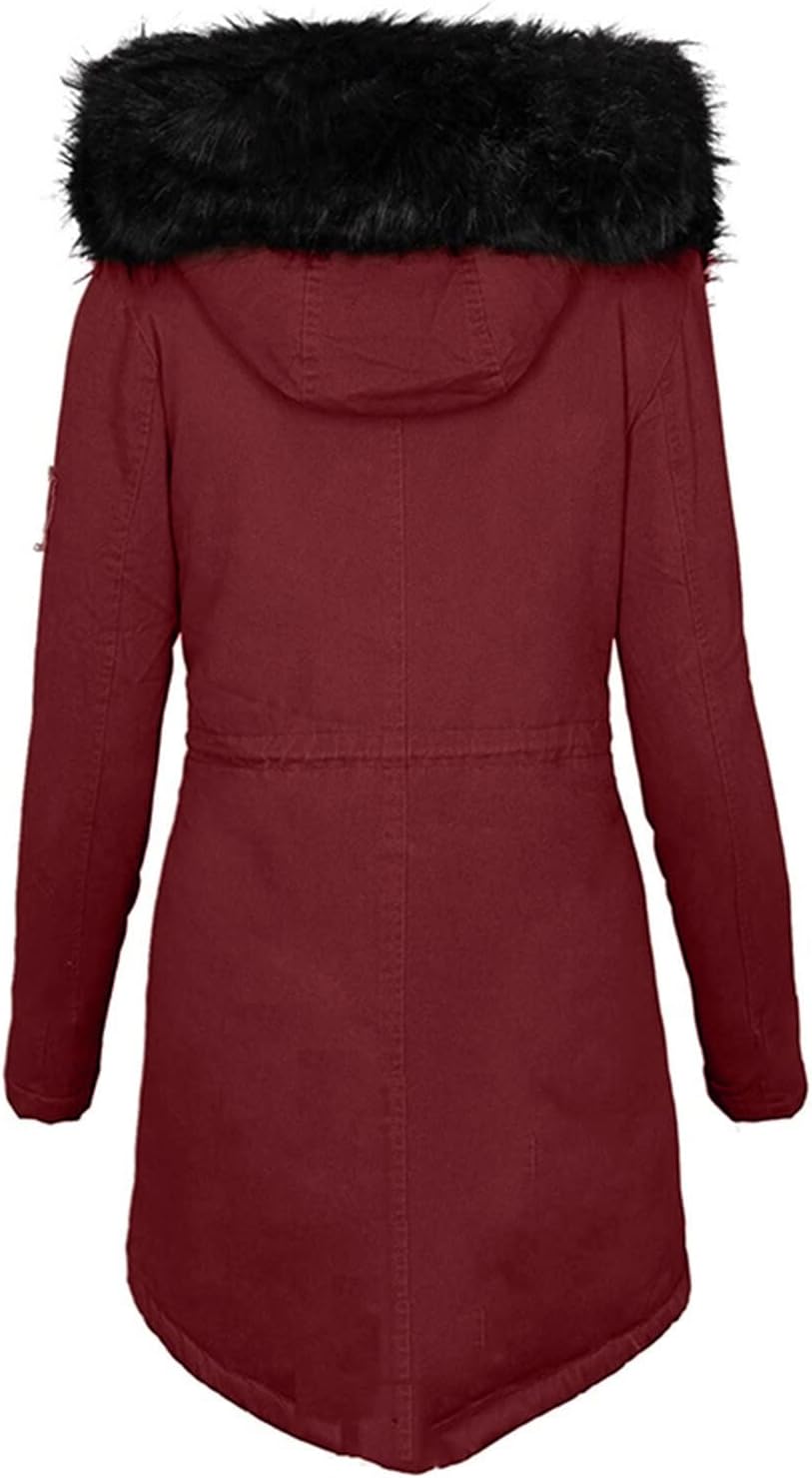 Fannyfuny Steppjacke Damen Winter, Warmer Lang Winterjacke Gefüttert Fleece Daunenjacke Baumwolle El