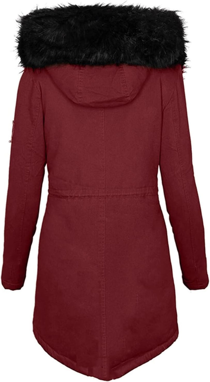 Fannyfuny Steppjacke Damen Winter, Warmer Lang Winterjacke Gefüttert Fleece Daunenjacke Baumwolle El