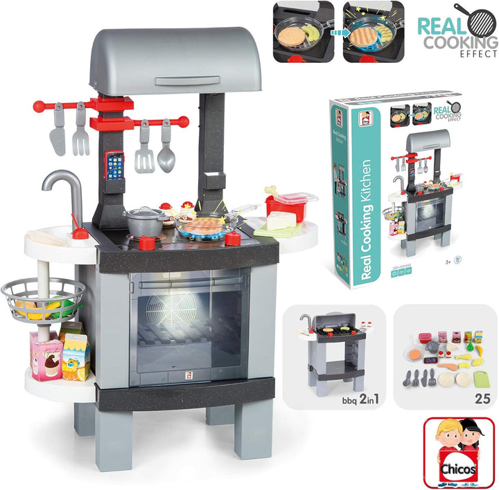 CHICOS - 2in1 BBQ Kochen | Kindergrill mit echtem Kücheneffekt: Die Lebensmittel ändern ihre Farbe b