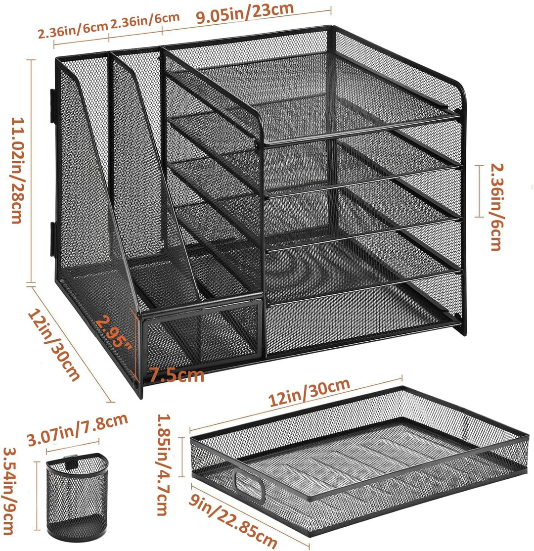 Marbrasse Schreibtisch Organizer mit Aktenhalter, 5 Ebenen Papier Briefablage mit Schublade und 2 St