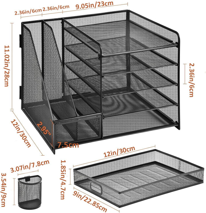 Marbrasse Schreibtisch Organizer mit Aktenhalter, 5 Ebenen Papier Briefablage mit Schublade und 2 St