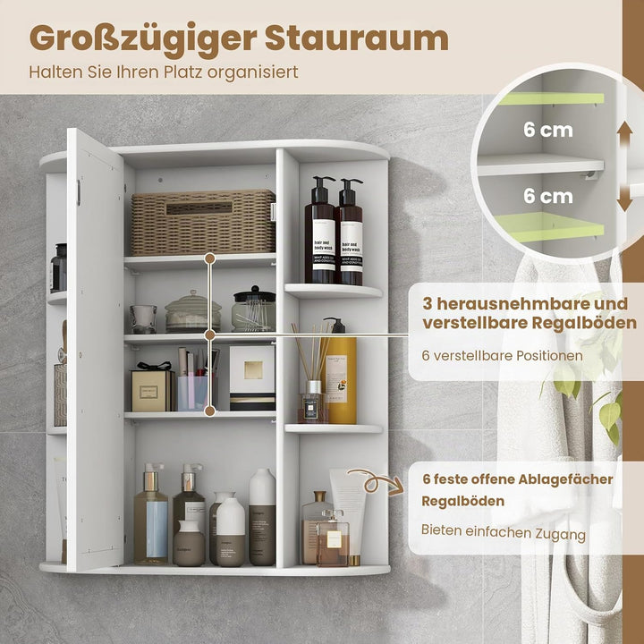 GIANTEX Spiegelschrank Bad, Badschrank Hängeschrank mit Spiegel, Badezimmerspiegel Schrank mit 8 Abl