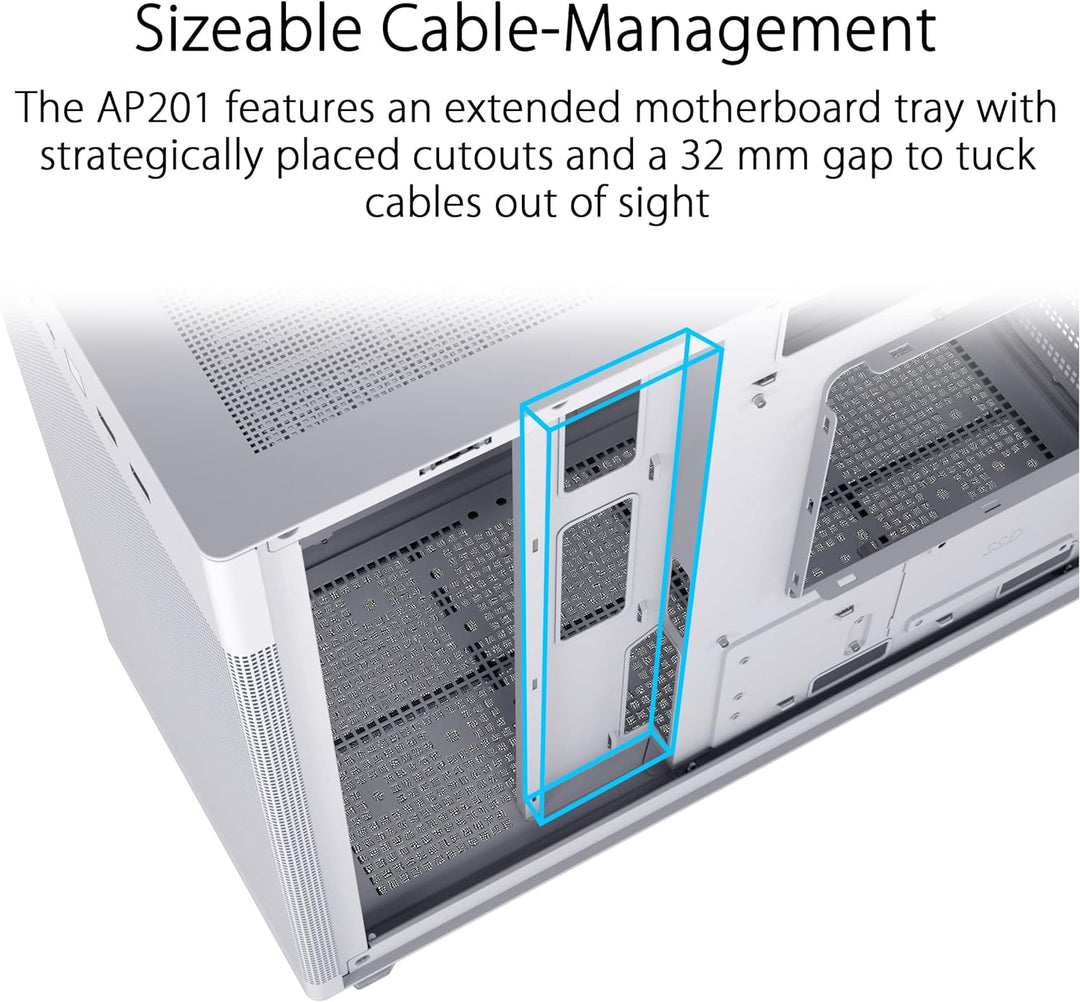 ASUS Prime AP201 Tempered Glass MicroATX Gehäuse weiss (33 Liter, unterstützt 360-mm-Kühler, Grafikk