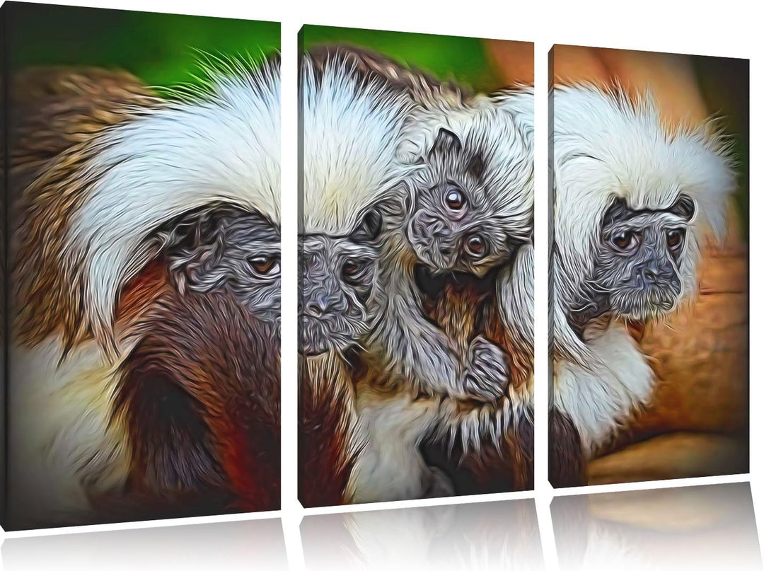 kleine Lisztäffchen-Familie NewArt 3-Teiler Leinwandbild 120x80 Bild auf Leinwand, XXL riesige Bilde