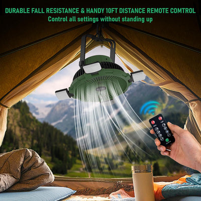 Qoosea Camping Ventilator 3 IN 1 8000mAh Campingventilator Leise mit LED Licht für Zelt USB Tischven