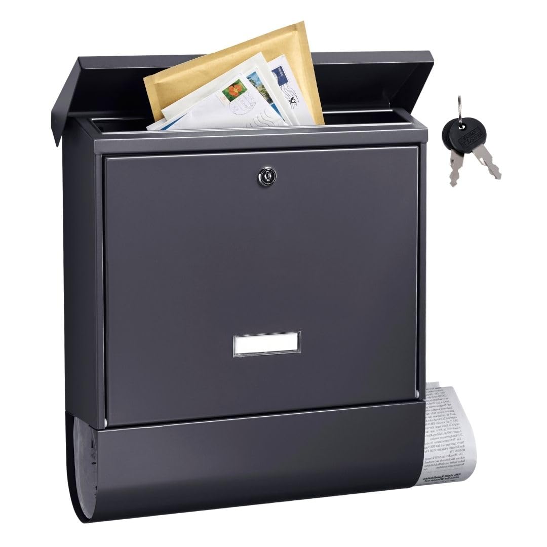 BURG-WÄCHTER Briefkasten mit Zeitungsfach und Namensschild, Verzinkter Stahl, Einwurf-Format DIN C4,