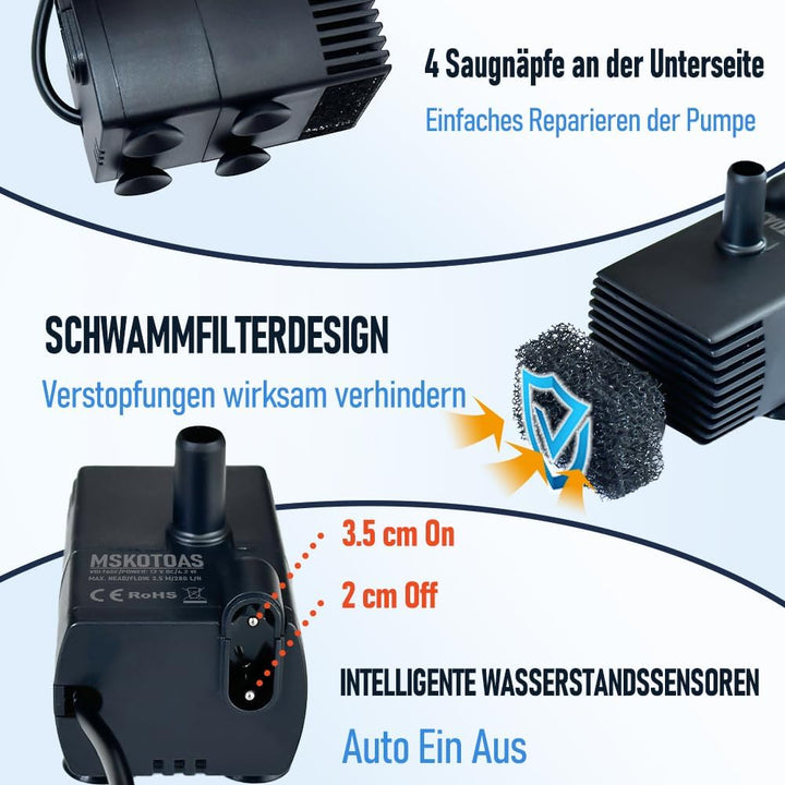 Automatische kleine Tauchpumpe mit Wassersensor, 2,5m 280L/h Mini-Kondensatpumpe, Wasserablauf für E